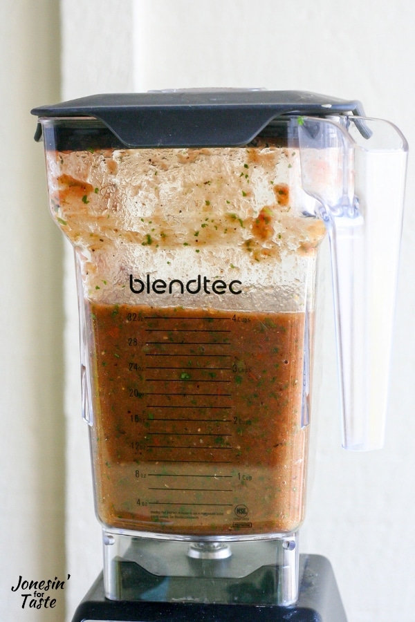 A blender full of salsa