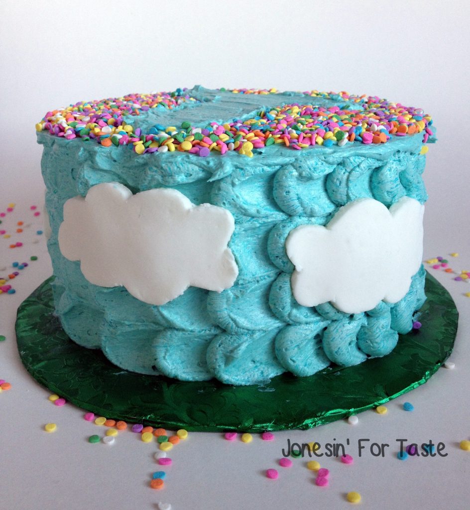 Sprinkle Initial Cloud Cake with homemade fondant clouds