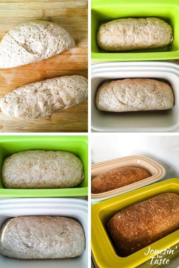 collage showing how to shape the loaves for baking
