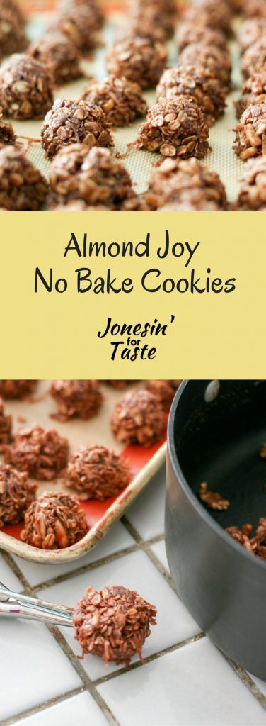 Almond Joy No Bake Cookies with flavors reminiscent of the classic Almond Joy candy bars for a quick and easy cookie for the holidays or a hot summer day.