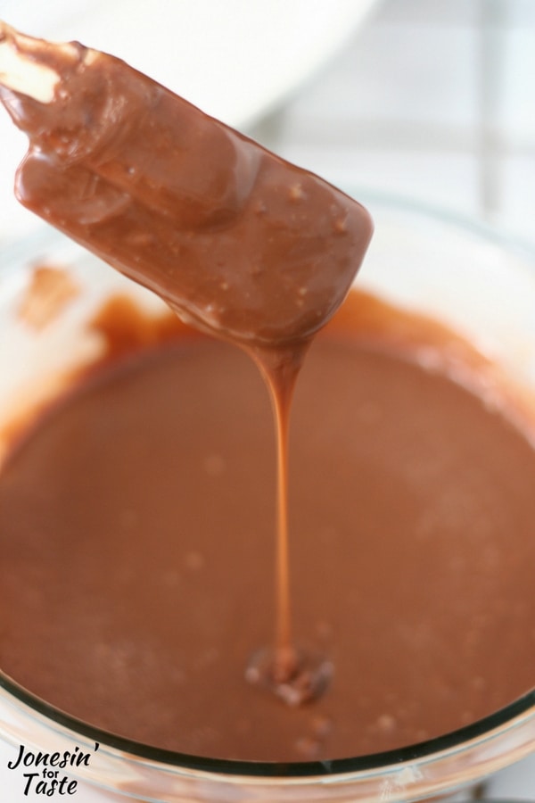 The Nutella glaze for the Nutella Poke Cake