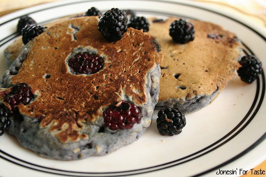 Loaded with mashed and whole blackberries these Double Blackberry Pancakes are sure to be a hit at breakfast!