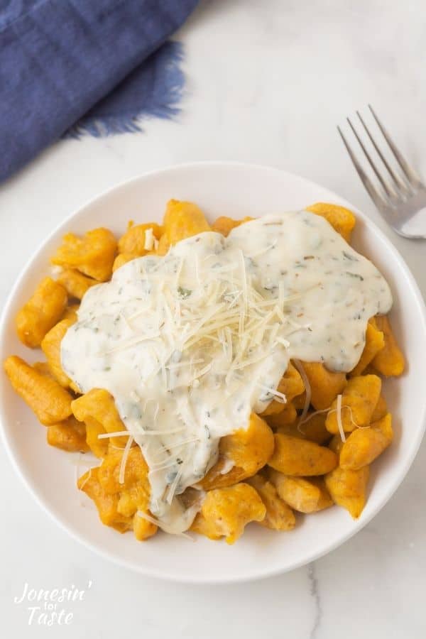 Homemade Pumpkin Gnocchi with Parmesan Cream Sauce