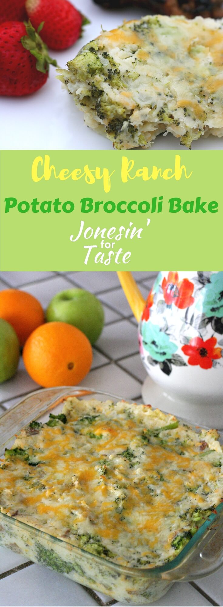 Cheesy Ranch Potato Broccoli Bake take the deliciousness of twice baked potatoes and turning them into a casserole loaded with cheese, ranch, and broccoli. Kid friendly and easy to make for a crowd.