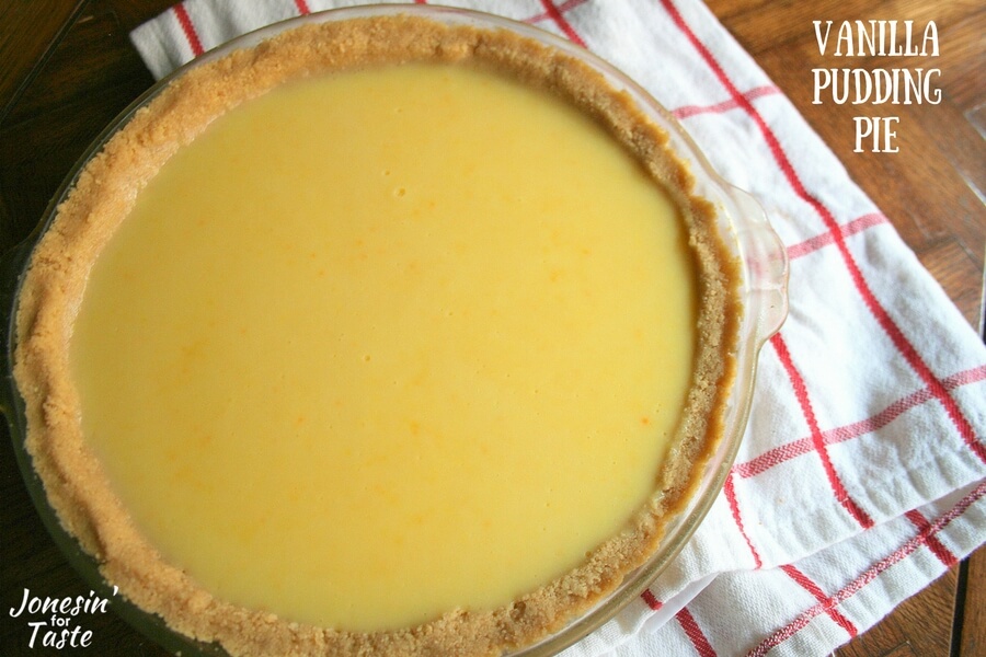 A No Bake Vanilla Pudding Pie in a glass dish