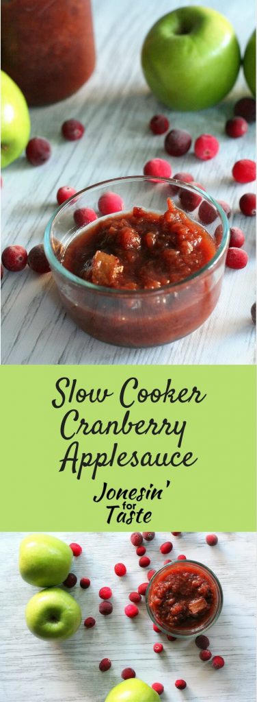 Slow Cooker Cranberry Applesauce is a perfect overnight slow cooker recipe. We love it over oatmeal, pancakes, and waffles- it's a great alternative to syrup!