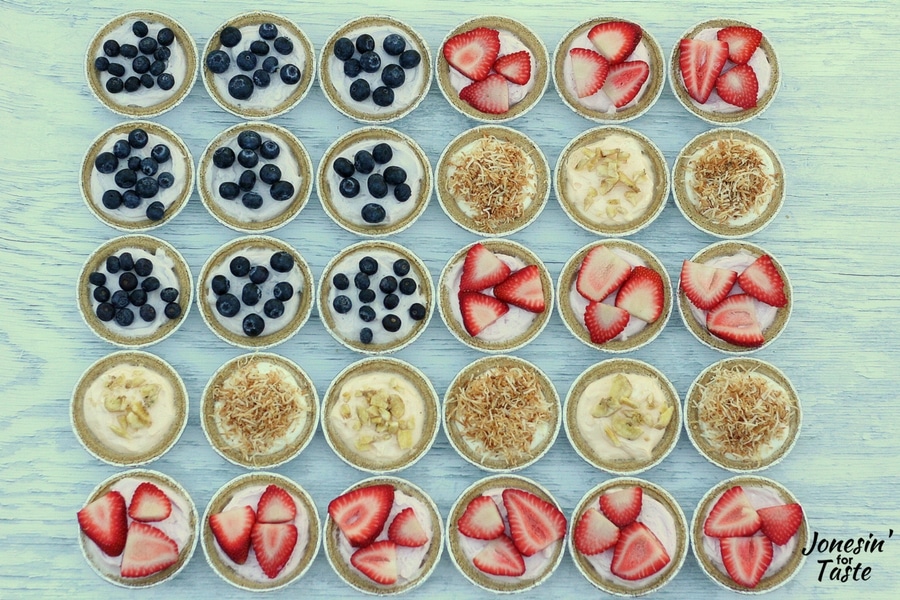 An American flag made of Mini No Bake Cheesecakes