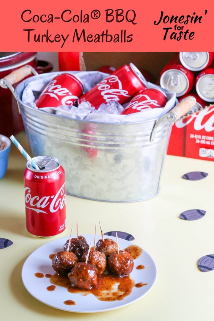 #ad Slow Cooker Coca-Cola® BBQ Turkey Meatballs are perfect for game day when made in the slow cooker with Coca-Cola® BBQ sauce and paired with an ice cold Coca-Cola®. #KickoffWithGreatTaste #CollectiveBias #jonesinfortaste #slowcooker #BBQ #meatballs
