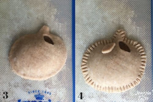 Showing the 3 and 4th steps to make pumpkin pasties