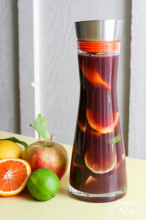 A pitcher of nonalcoholic sangria