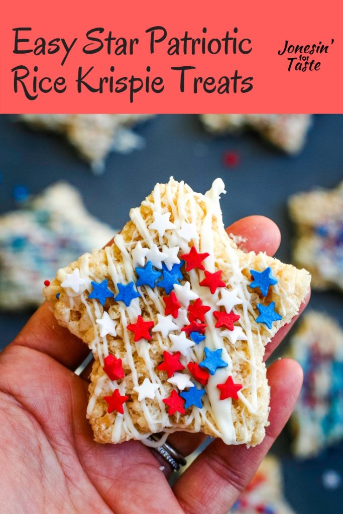 star rice krispie treat decorated with red white and blue star sprinkles