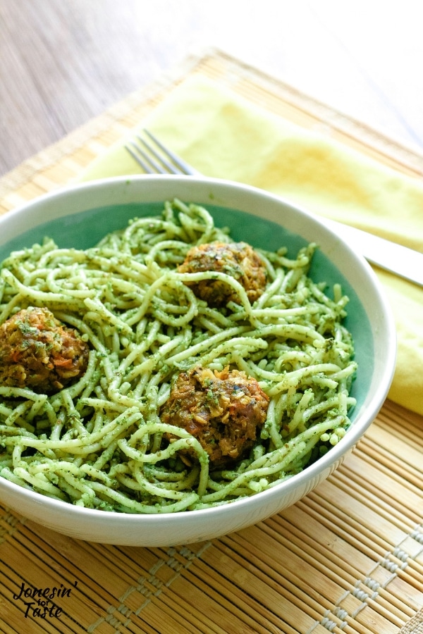 Lemon Pesto Spaghetti With Italian Meatballs Jonesin For Taste