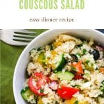 a closeup of a bowl of Greek couscous salad