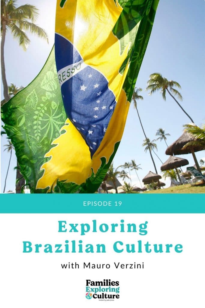 a picture of the Brazilian flag on the beach with a text graphic on the bottom