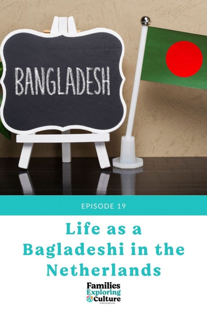 a collage graphic with a photo of the Bangladesh flag and a sign with the country name. A text graphic below the photo has the episode title on it.