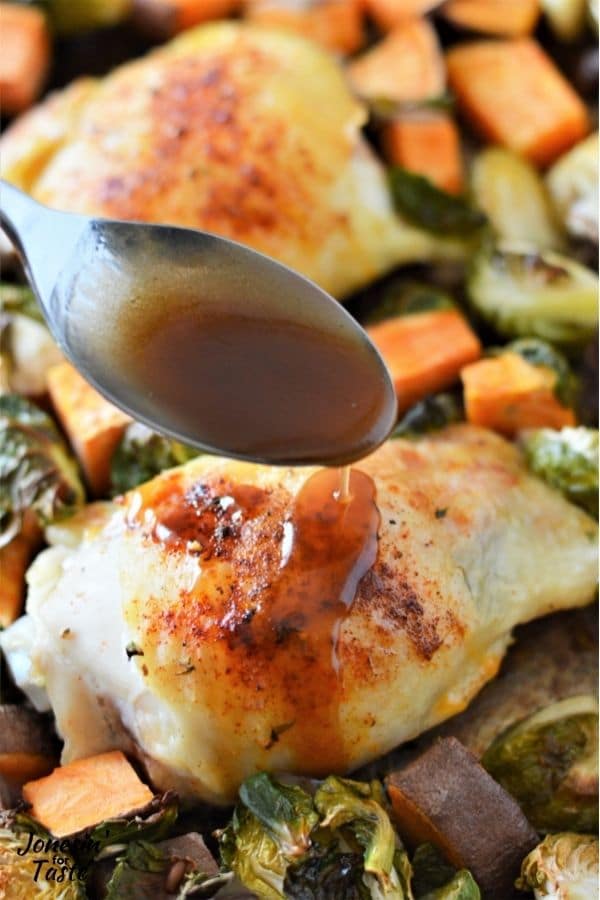 Sheet Pan Maple Balsamic Chicken with Sweet Potatoes and Brussels Sprouts