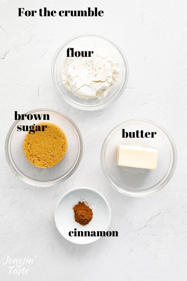 ingredients used to make the crumble topping in bowls