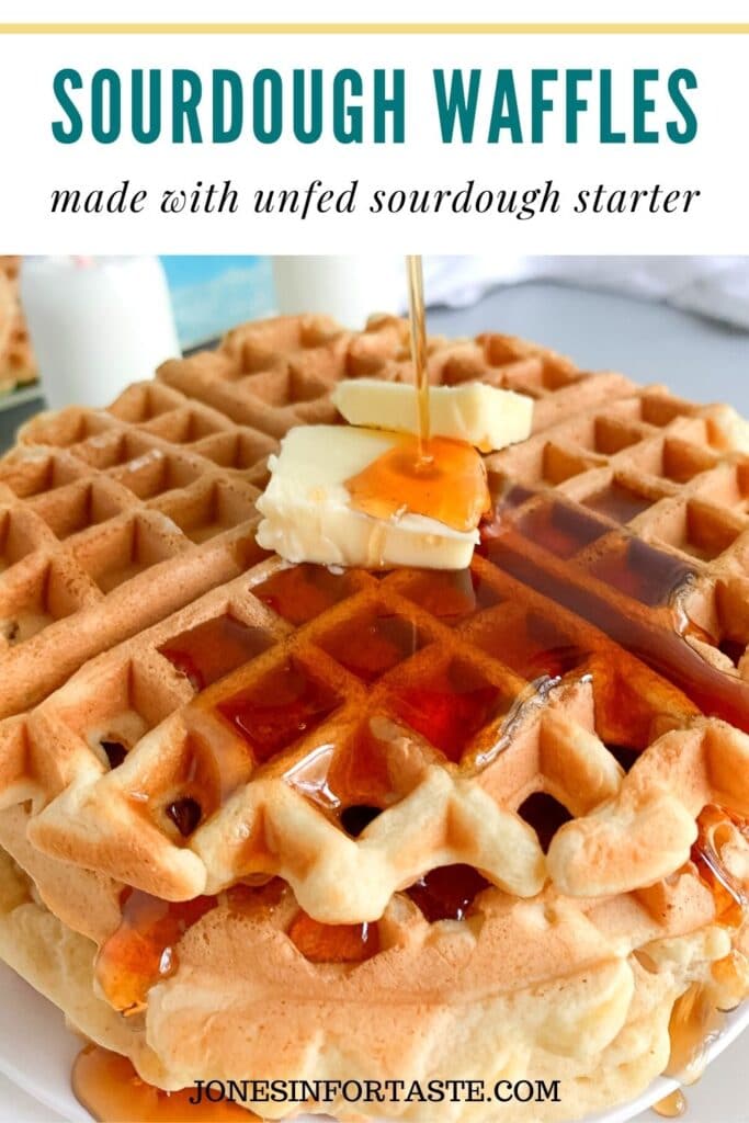syrup being poured over the waffles